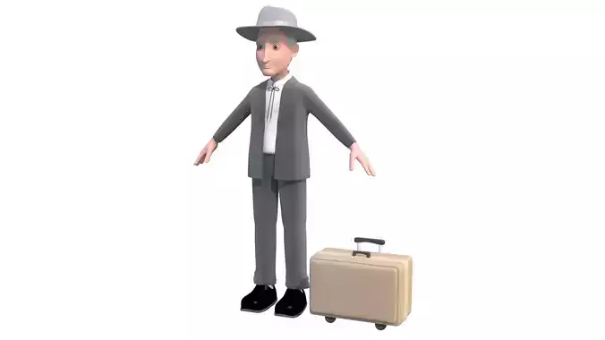 passenger  man with suitcase rigged cartoon character