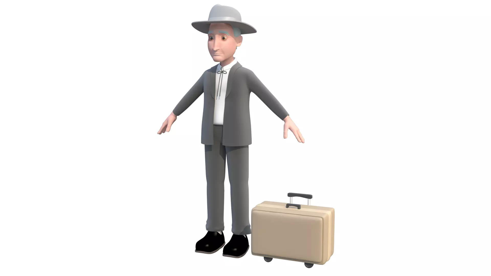 passenger  man with suitcase rigged cartoon character 3D model_0