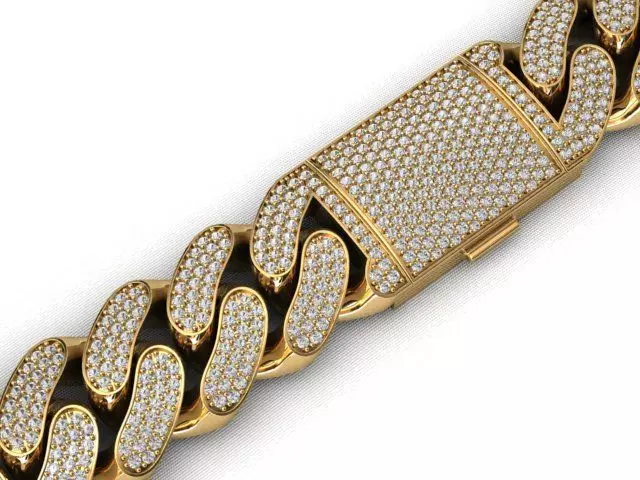18 MM MIAMI CUBAN LINK CHAIN 3 ROWS DIAMOND BRACELET NECKLACE  3D print model_0