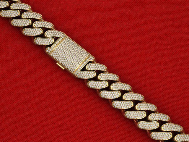 18 MM MIAMI CUBAN LINK CHAIN 3 ROWS DIAMOND BRACELET NECKLACE  3D print model_1