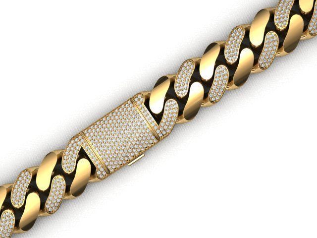 18 MM MIAMI CUBAN LINK CHAIN 3 ROWS DIAMOND BRACELET NECKLACE  3D print model_3