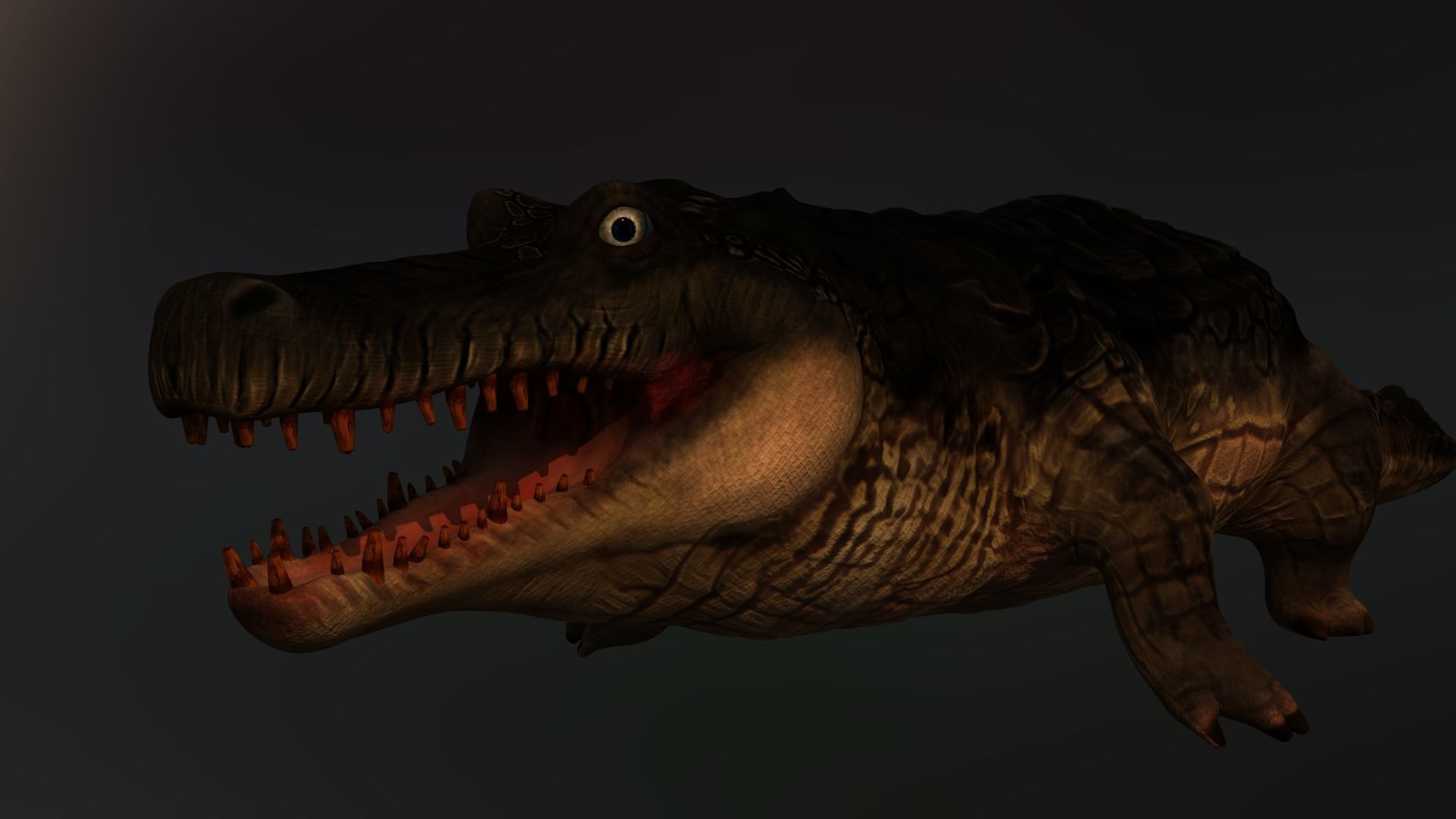 crocodile cartoon rigged animal  character 3D model_1