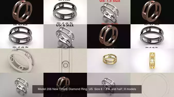 Model 206 New Tiffany Diamond Ring  US  Size 6 7 8 9  and half 3D Model Collection