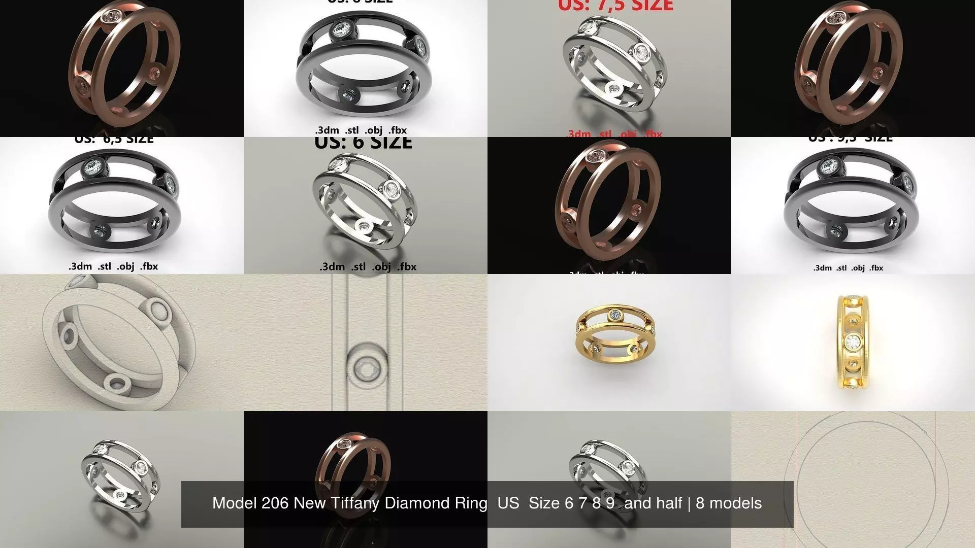 Model 206 New Tiffany Diamond Ring  US  Size 6 7 8 9  and half 3D Model Collection_0