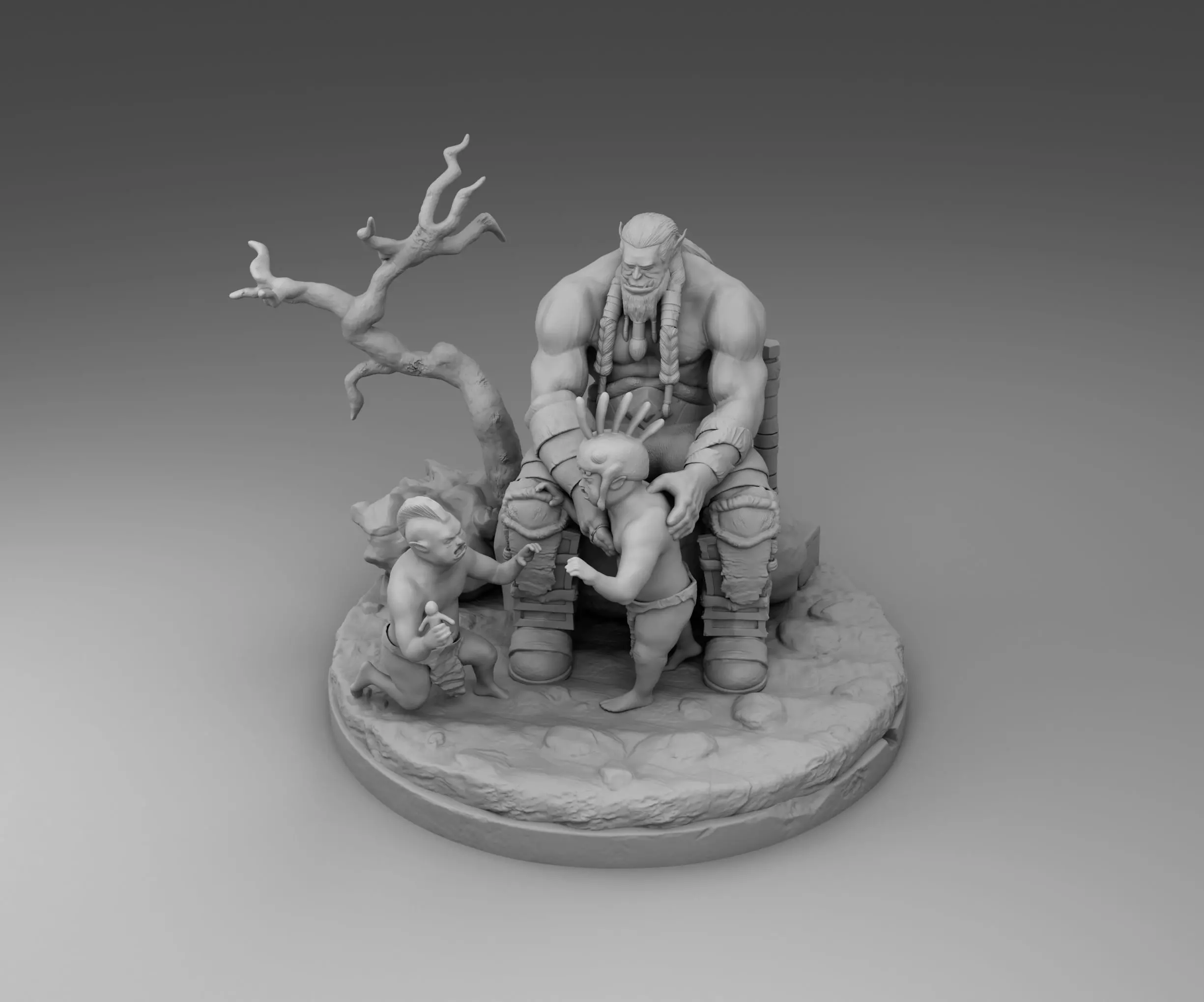 Orc with children 3D print model_0