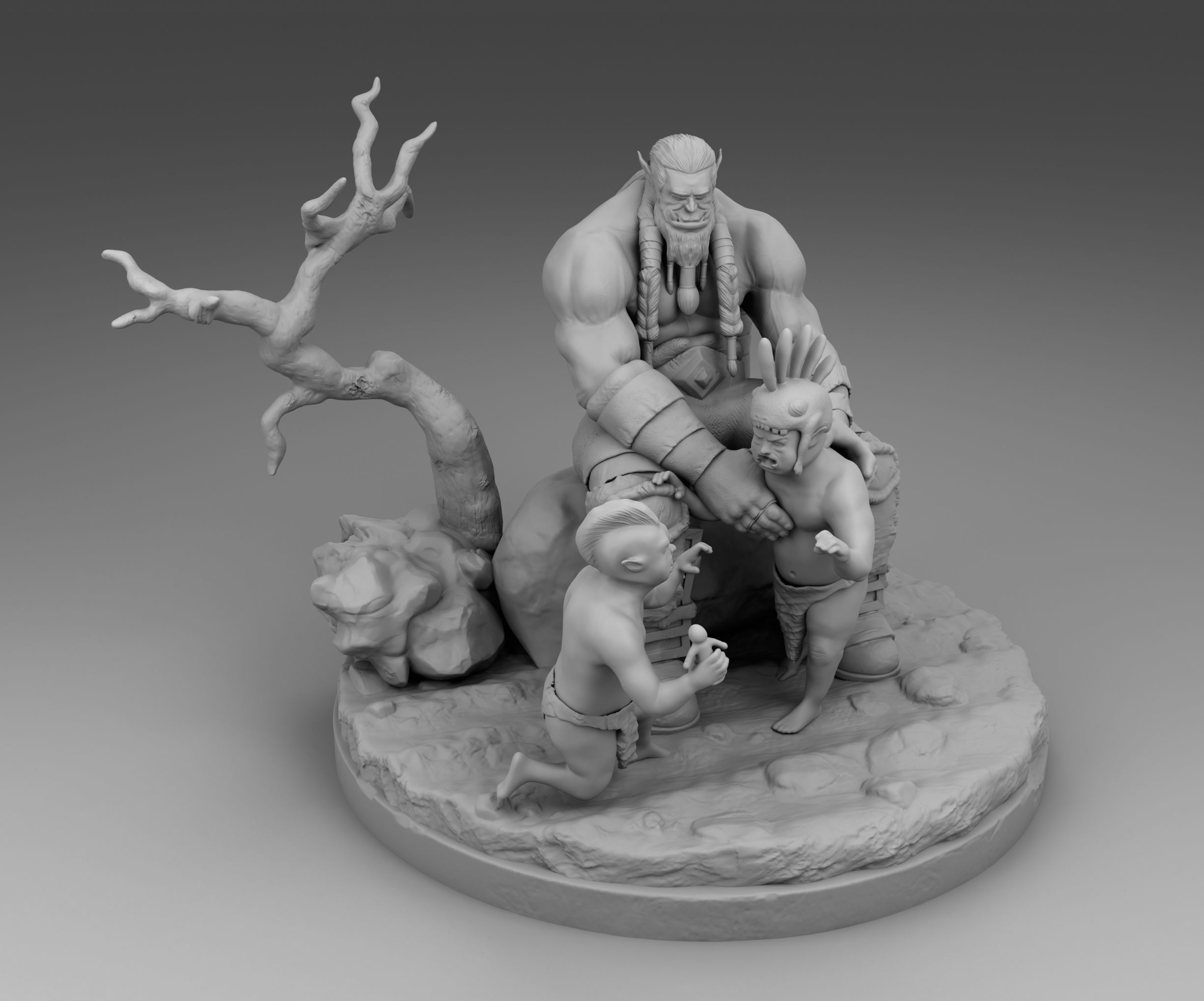Orc with children 3D print model_2