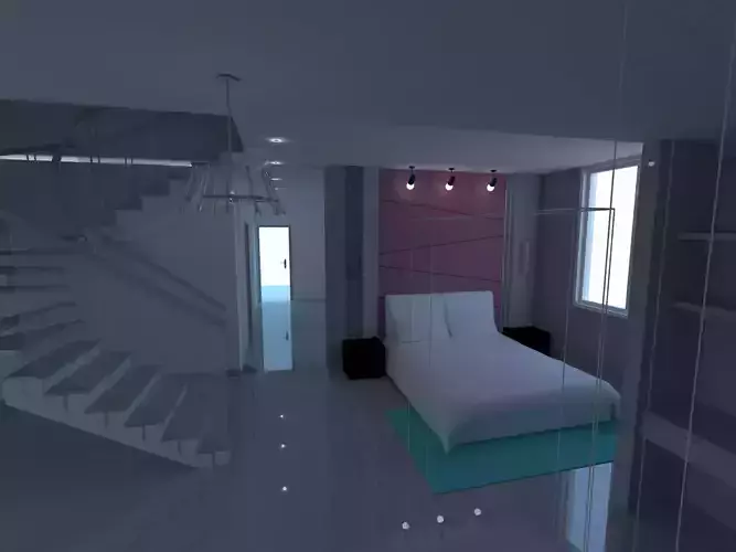 interior room with bed and stairs