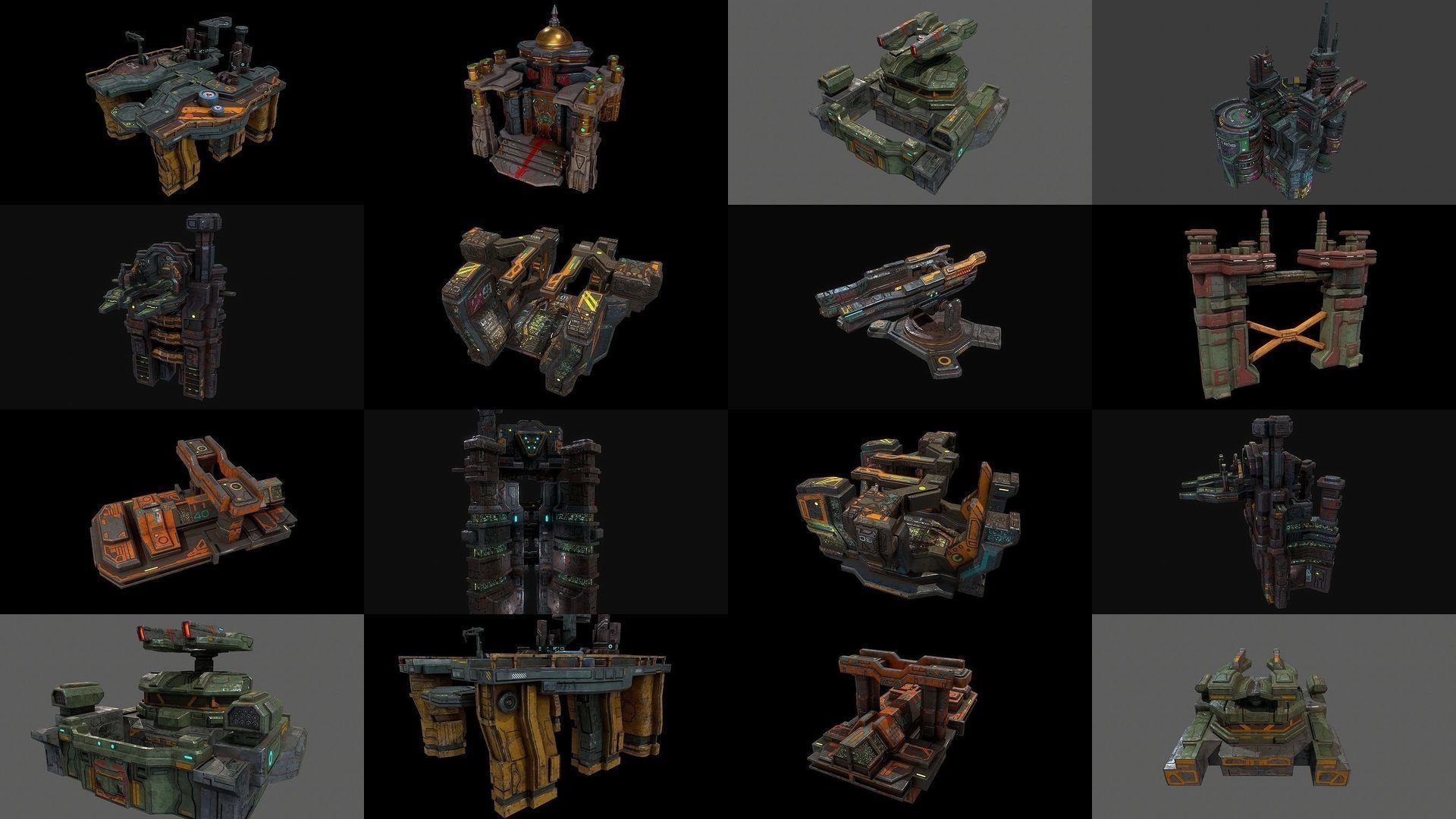 Low poly Sci fi buildings pack 3D Model Collection_1