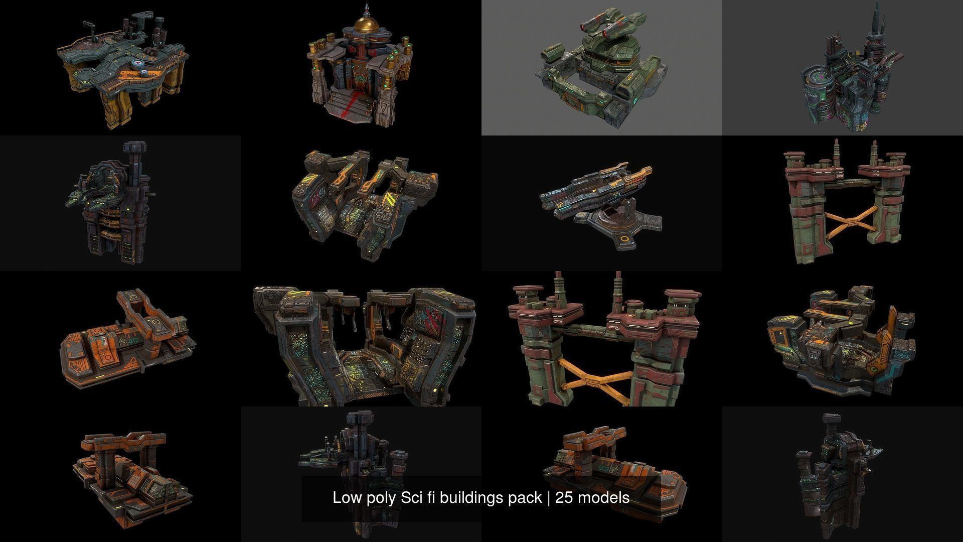 Low poly Sci fi buildings pack 3D Model Collection_2