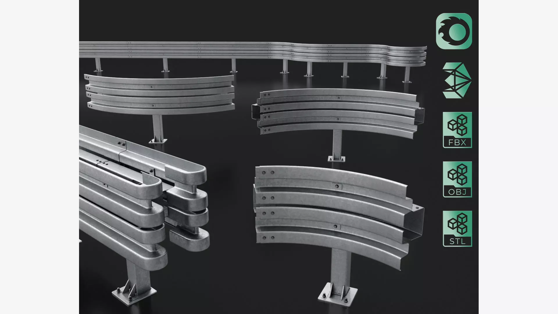 Road Barrier Modular Detailed collection  3D model_0