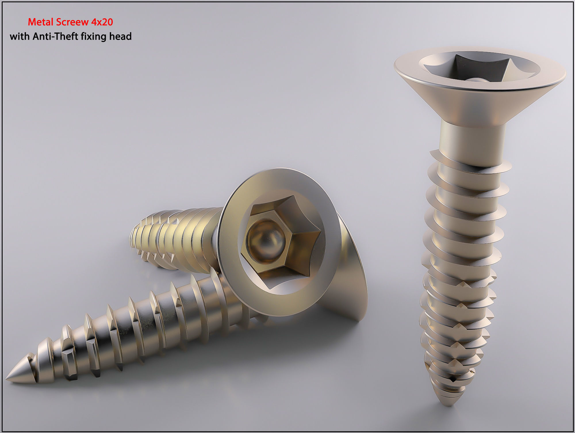 3D Screw Metal Screw 4x20 Original Sizes Ready for 3D Print 3D print model_21
