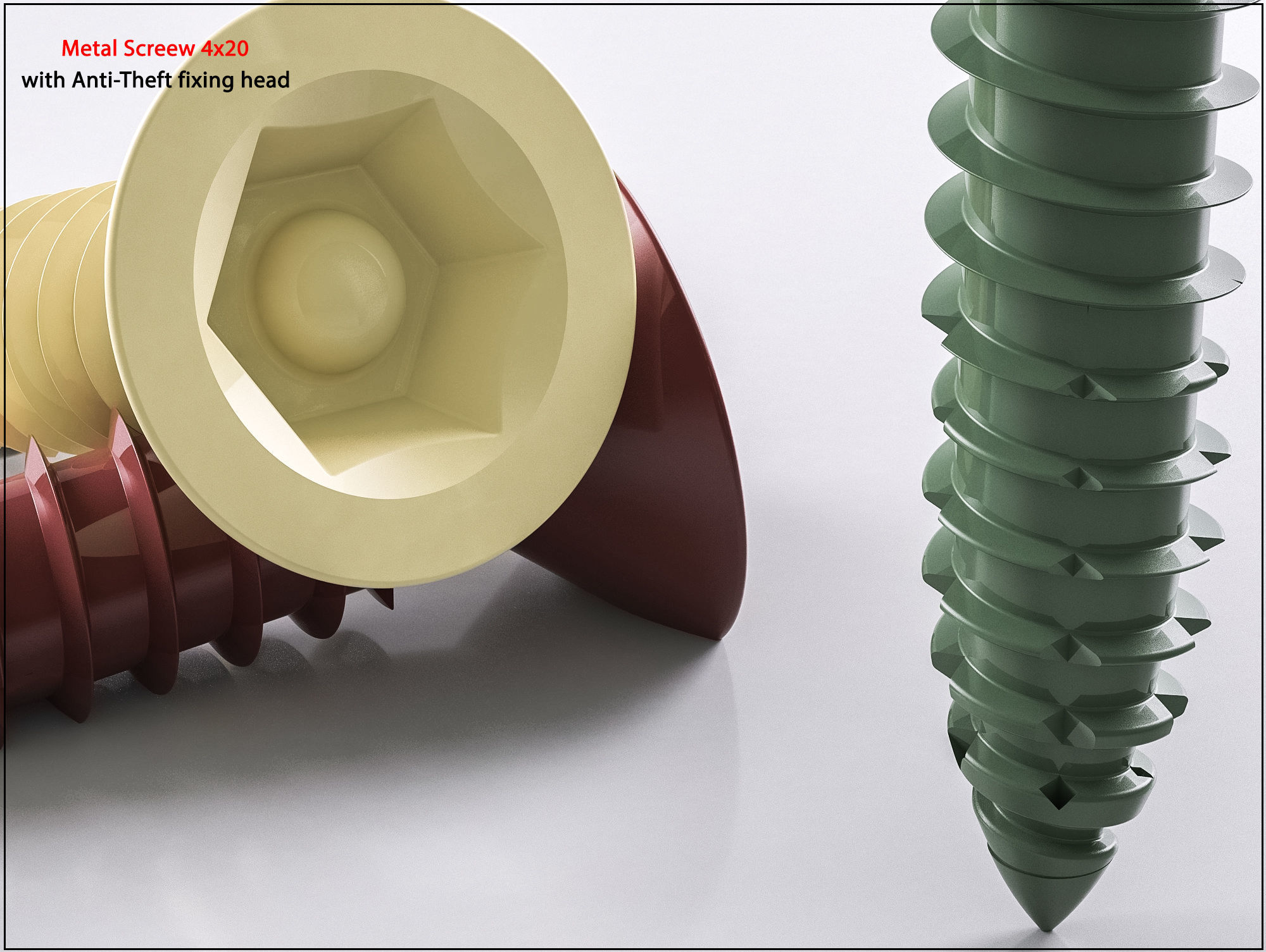 3D Screw Metal Screw 4x20 Original Sizes Ready for 3D Print 3D print model_20