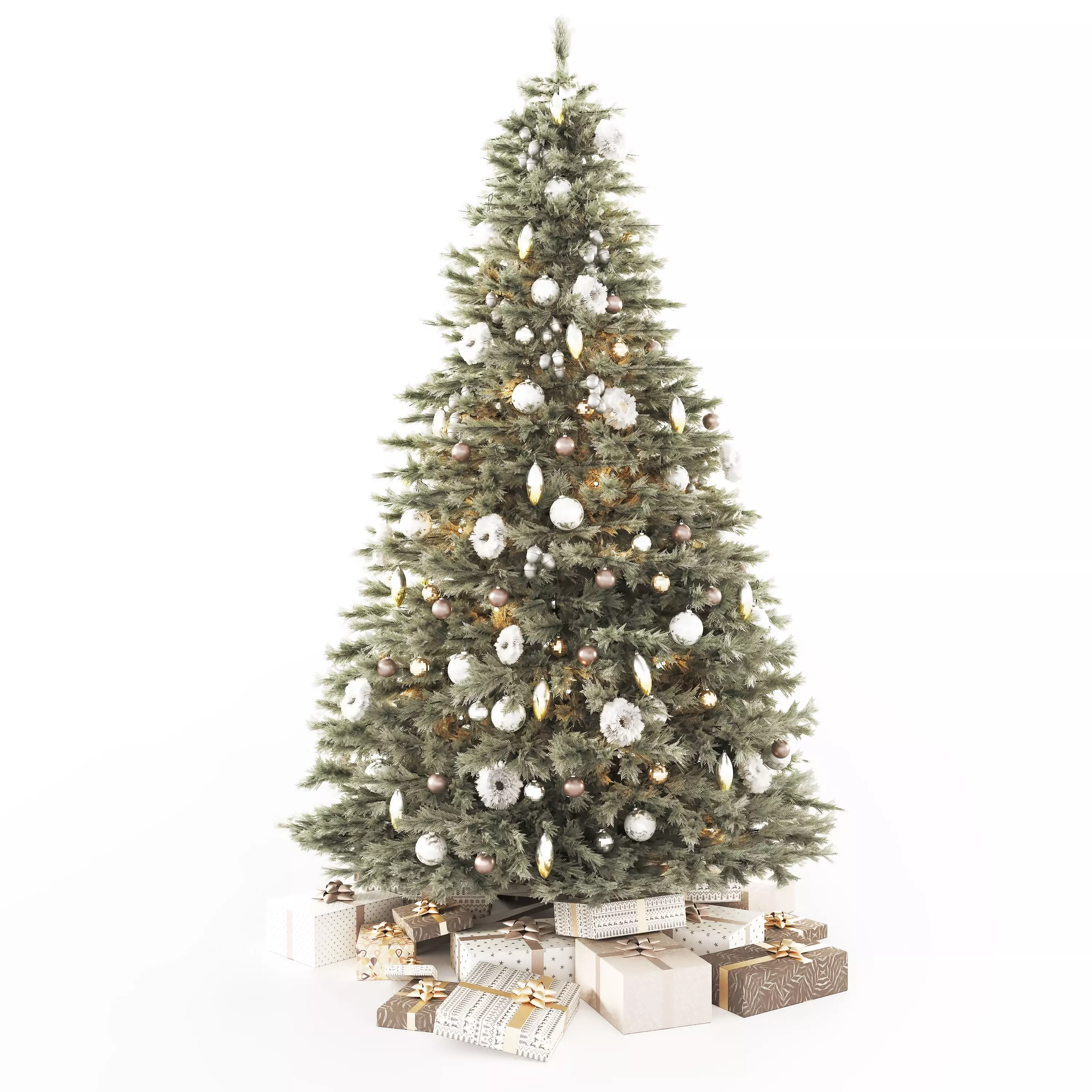 Christmas tree with decorations and gifts 3D model_0