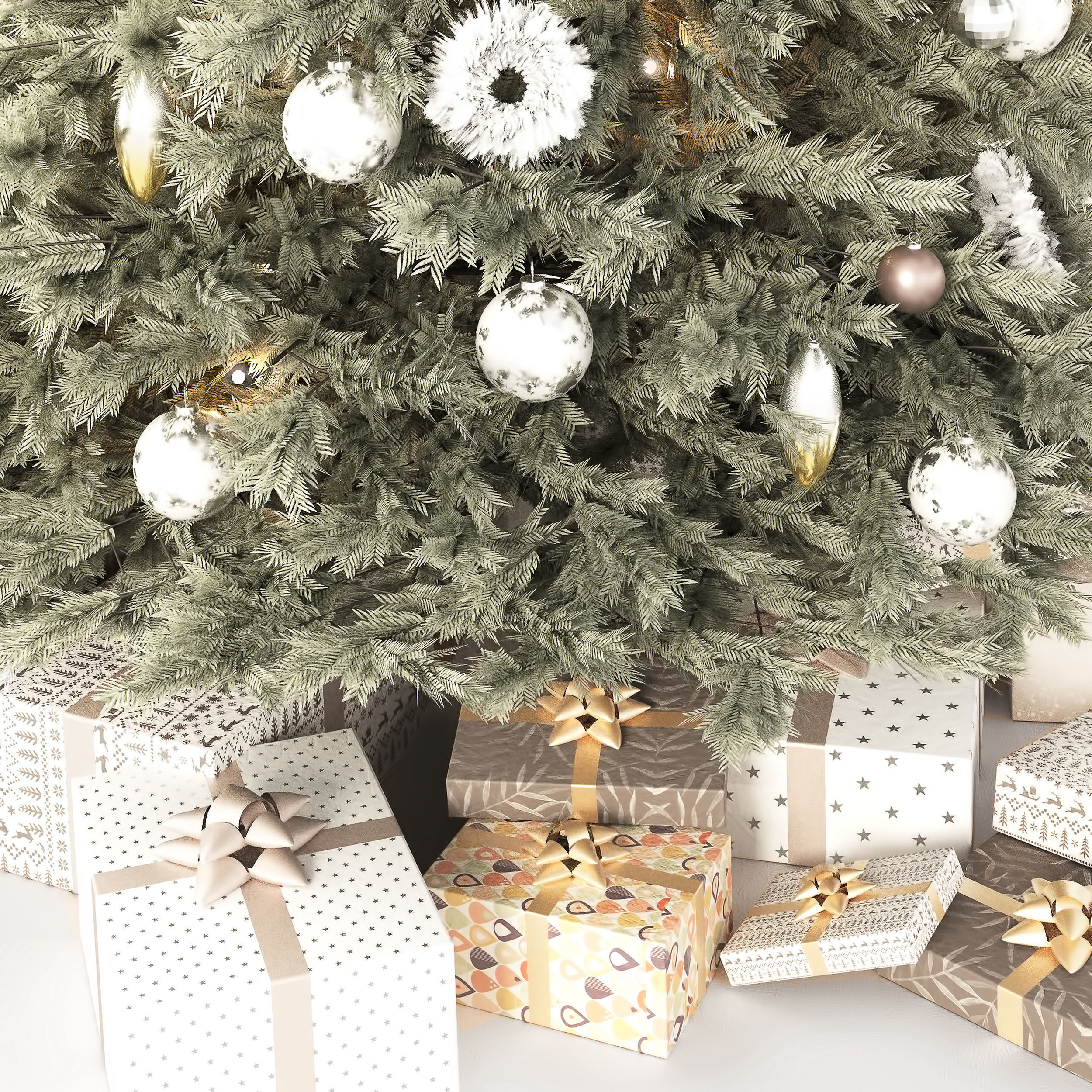 Christmas tree with decorations and gifts 3D model_10