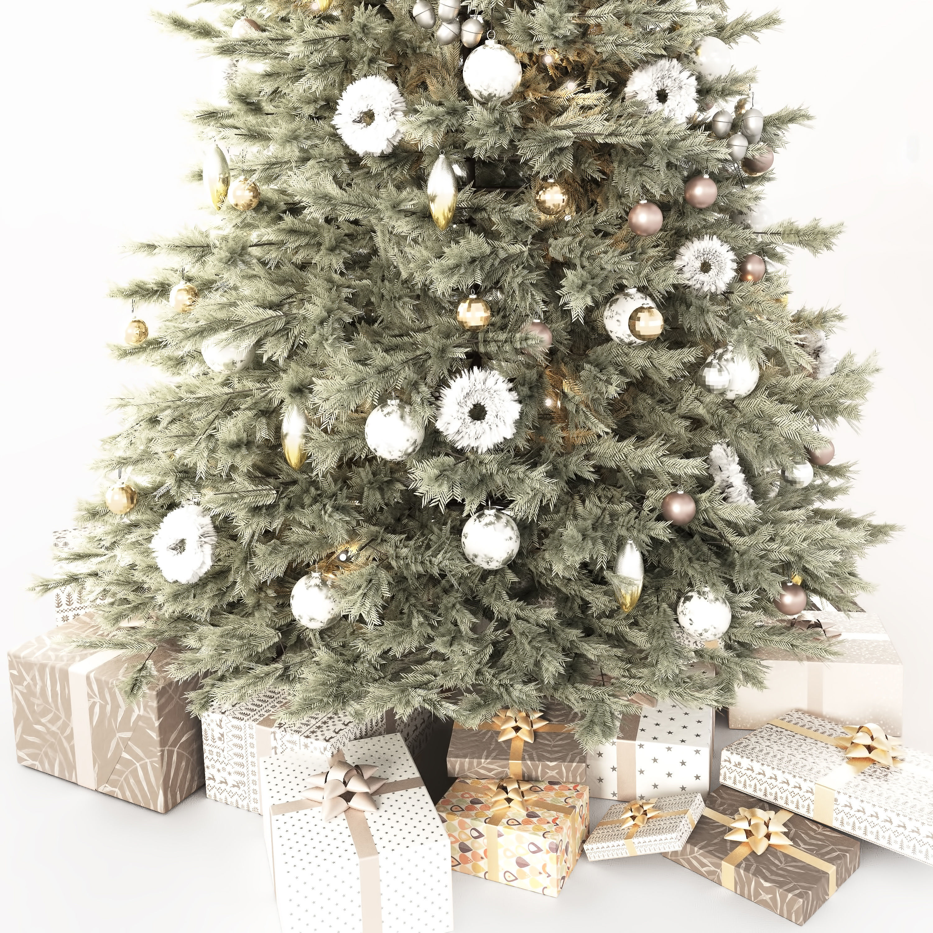Christmas tree with decorations and gifts 3D model_9