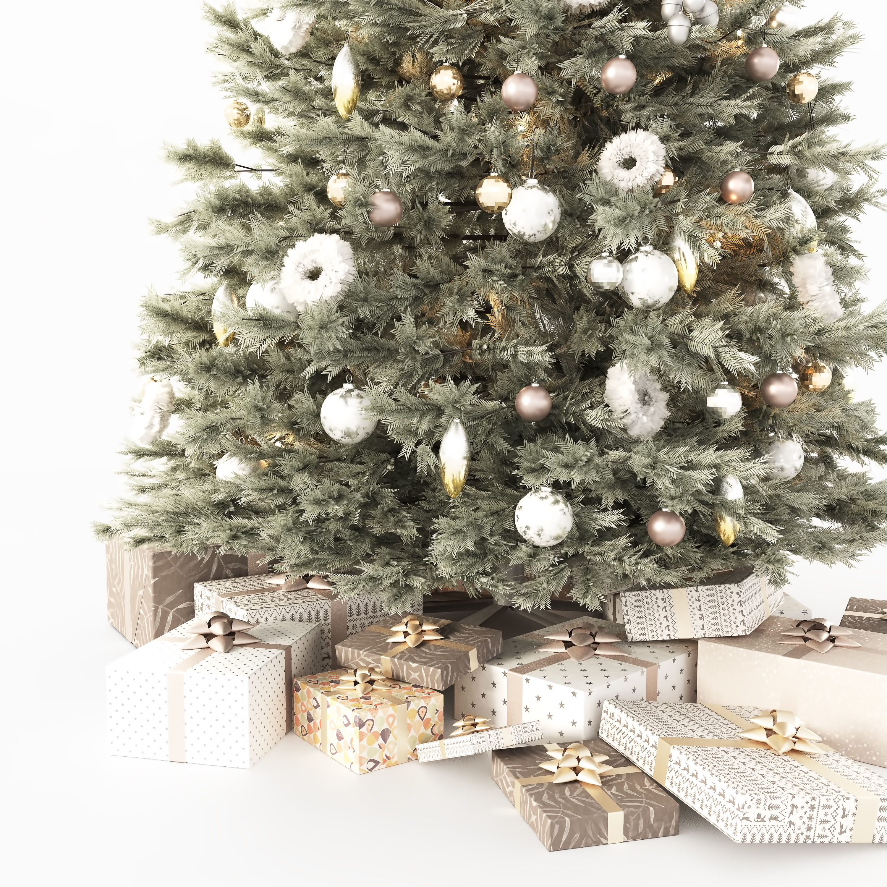 Christmas tree with decorations and gifts 3D model_6