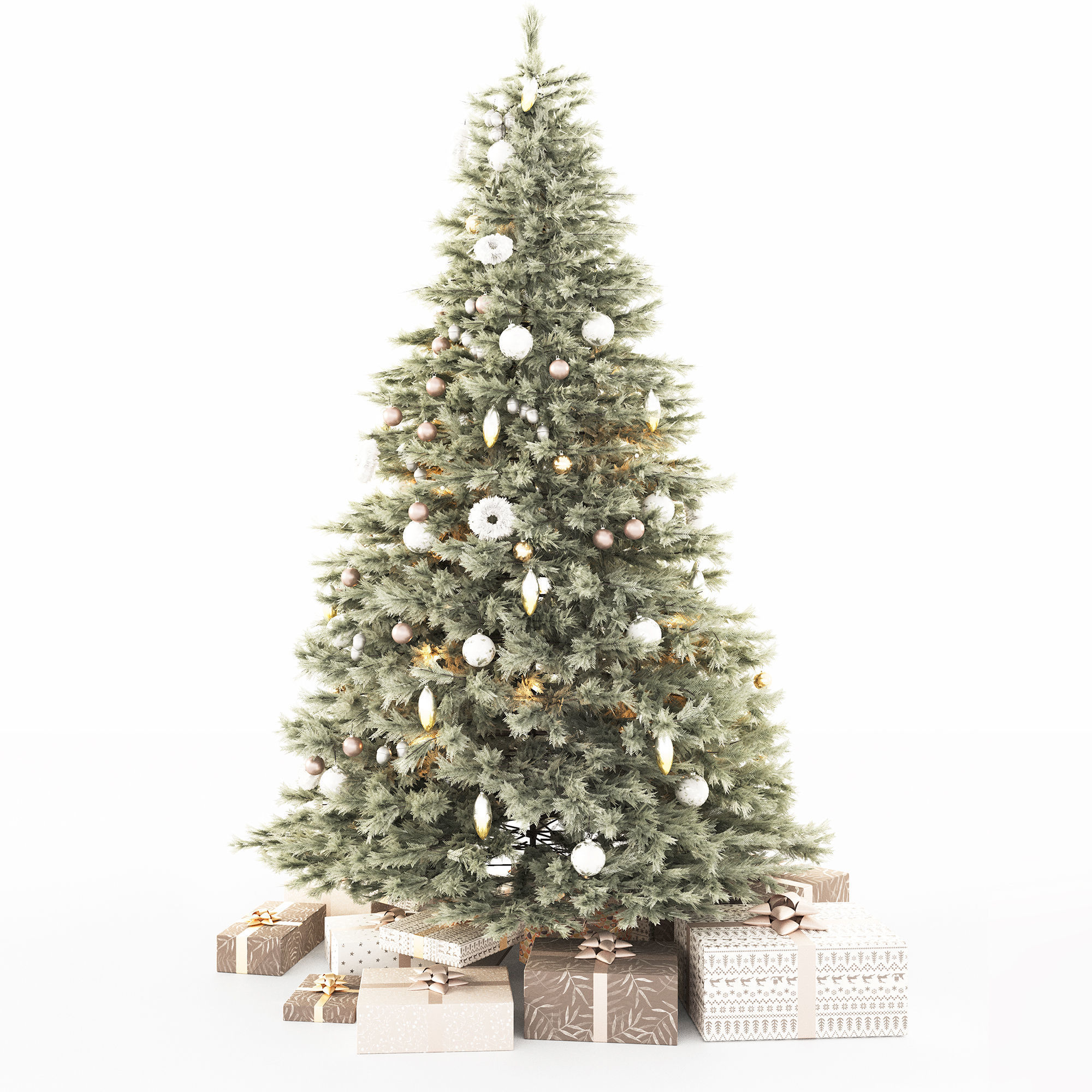 Christmas tree with decorations and gifts 3D model_3