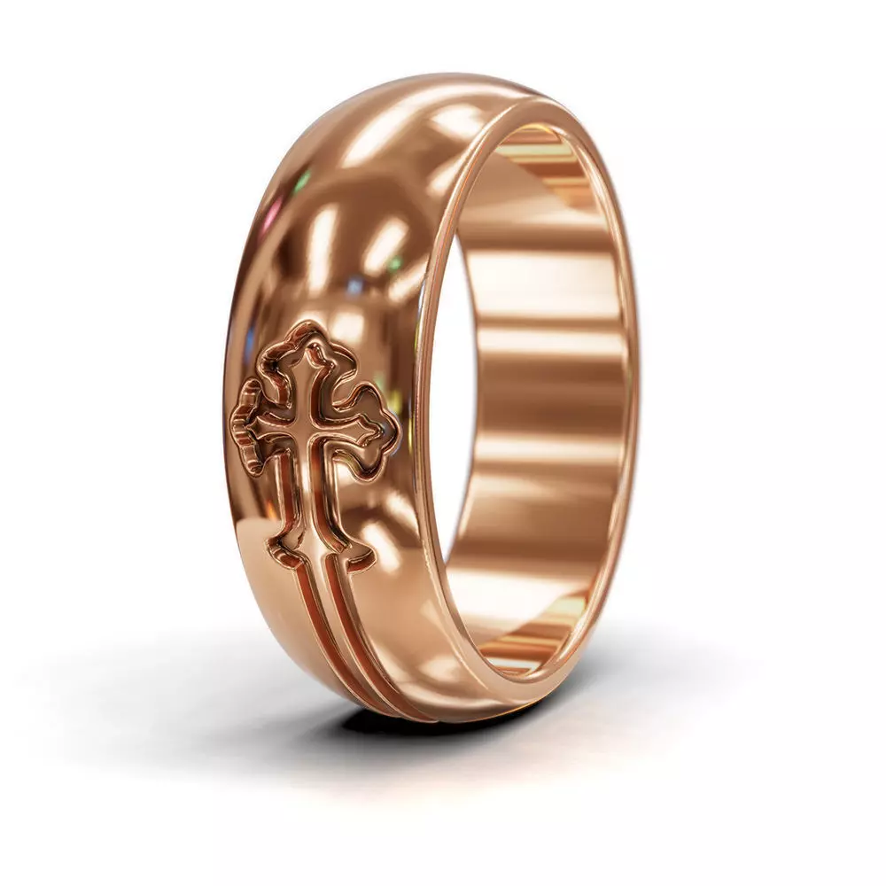 3D STL file - Cross wedding ring - 3D print and casting 3D print model_6