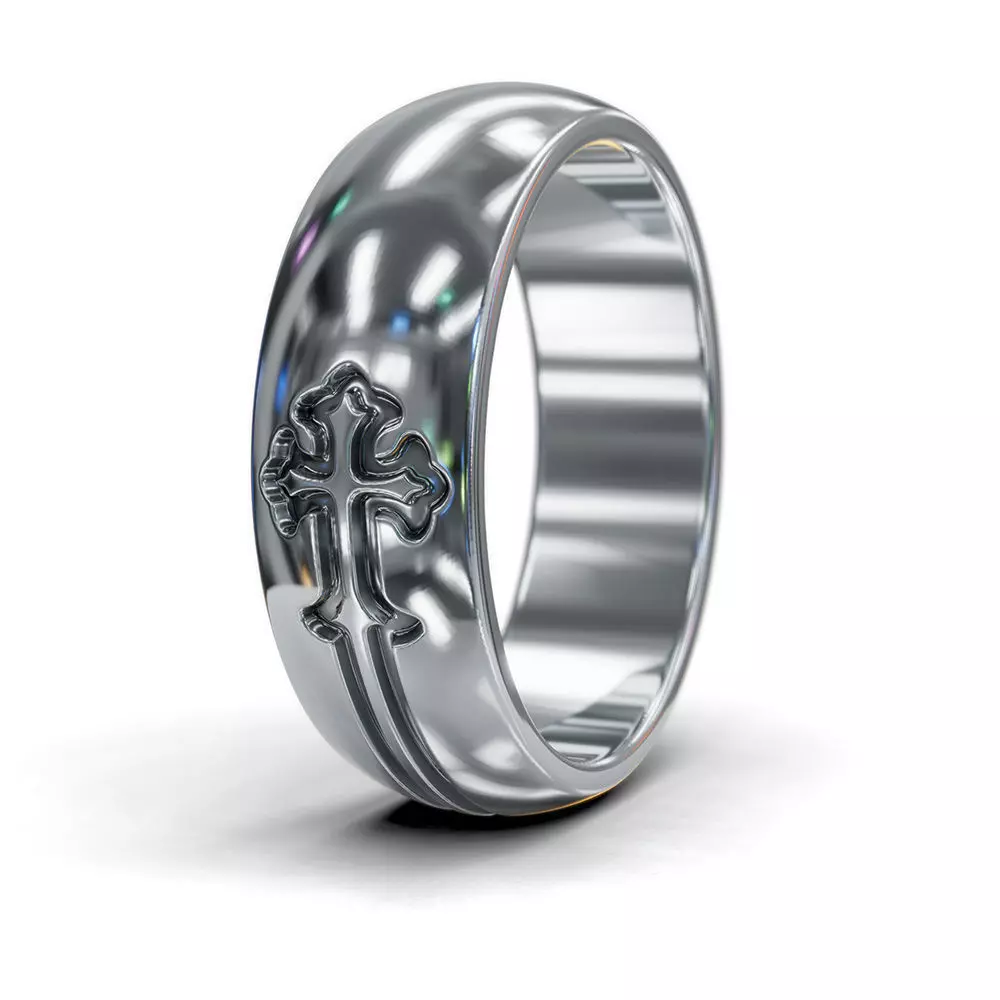 3D STL file - Cross wedding ring - 3D print and casting 3D print model_4