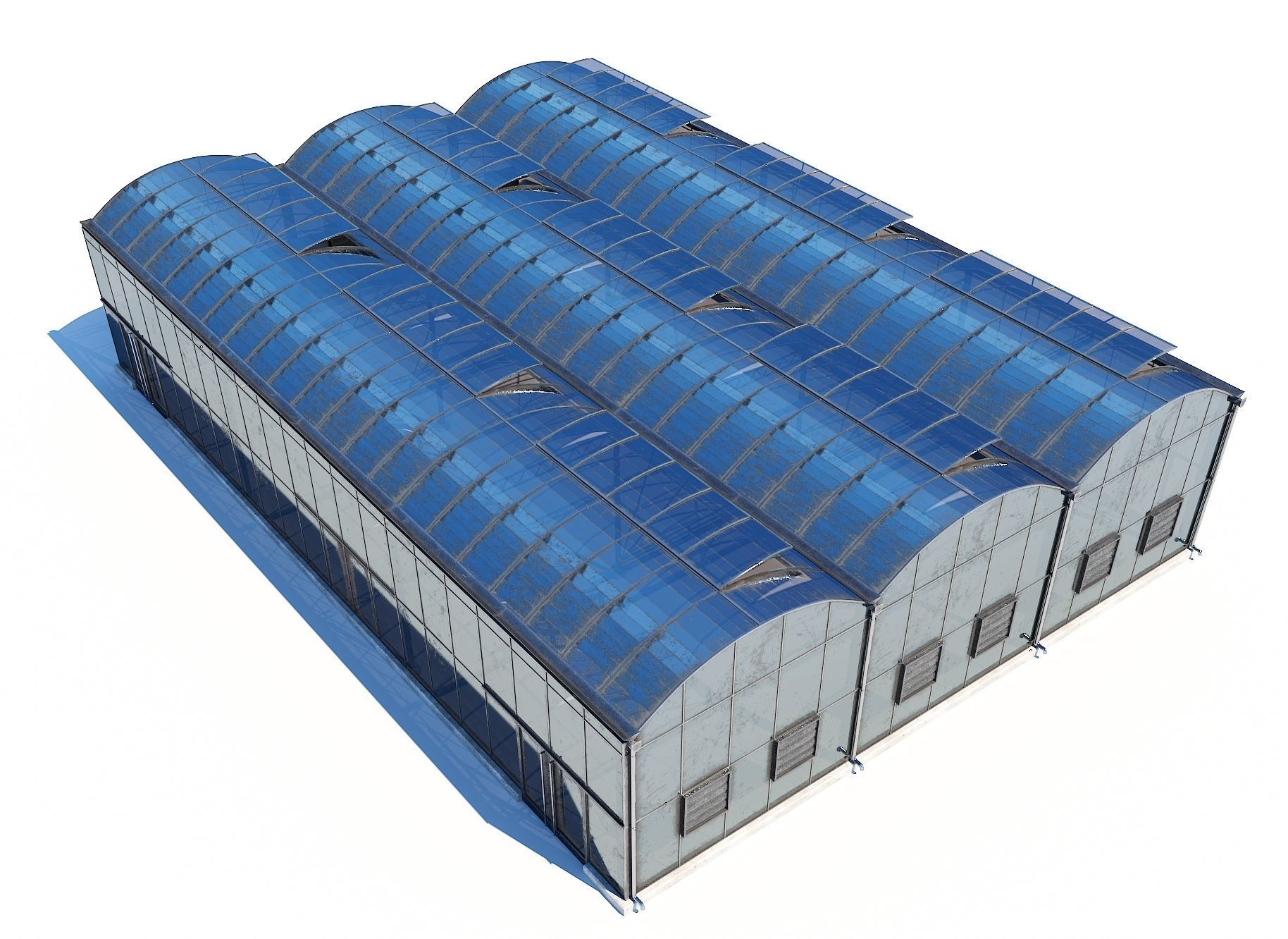 Greenhouse three buildings Low-poly 3D model_4