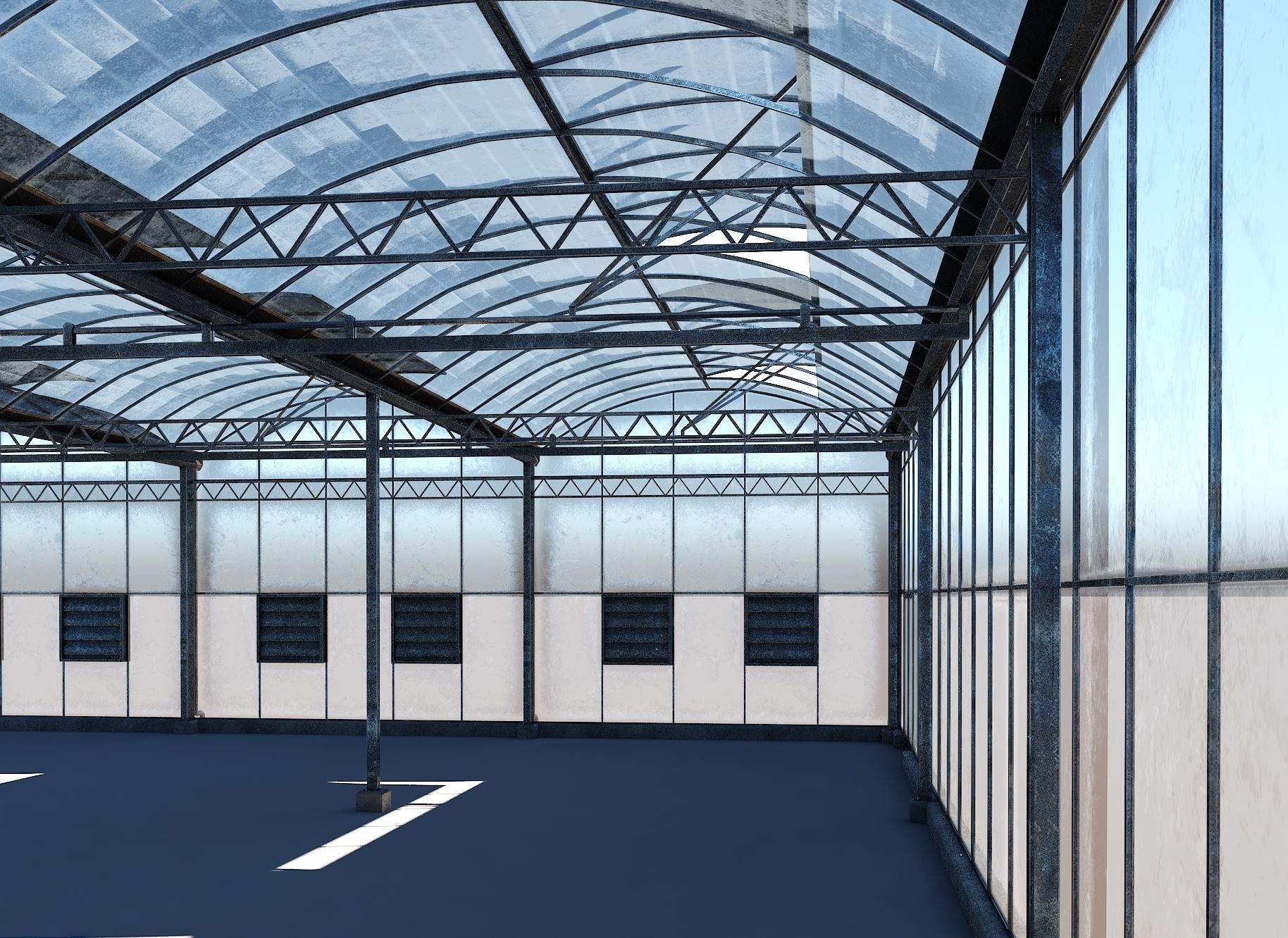 Greenhouse three buildings Low-poly 3D model_8