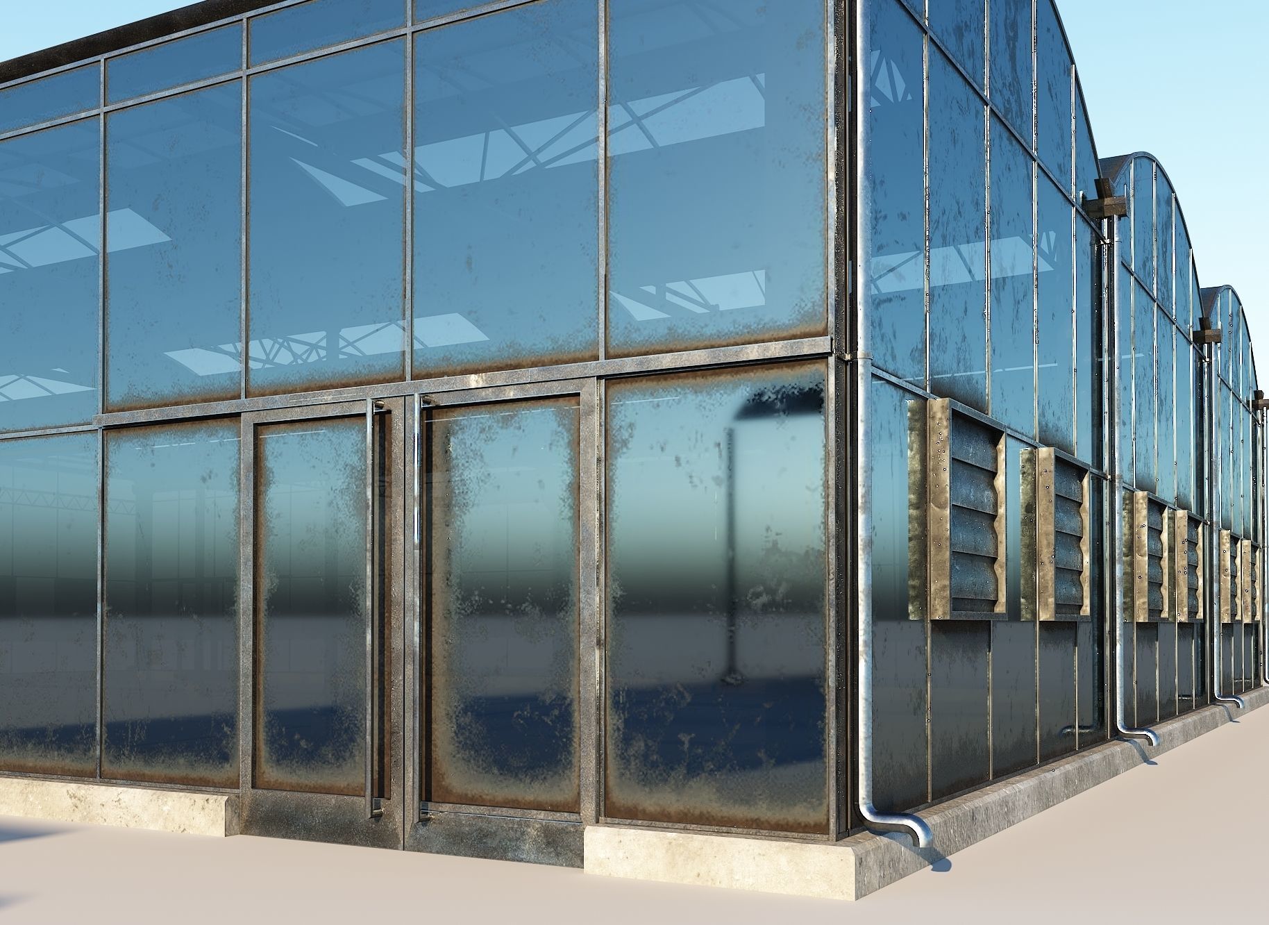 Greenhouse three buildings Low-poly 3D model_2