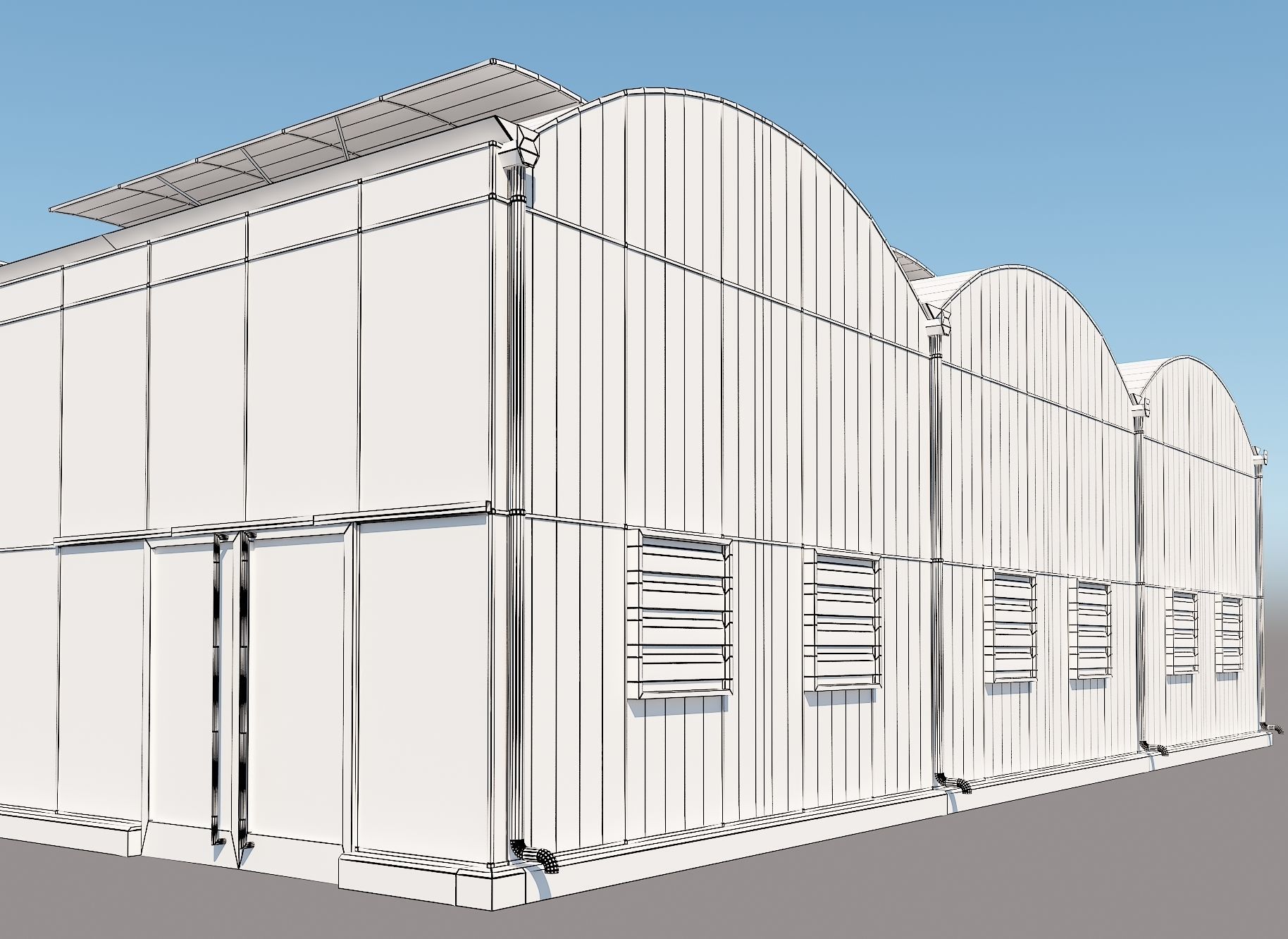 Greenhouse three buildings Low-poly 3D model_6