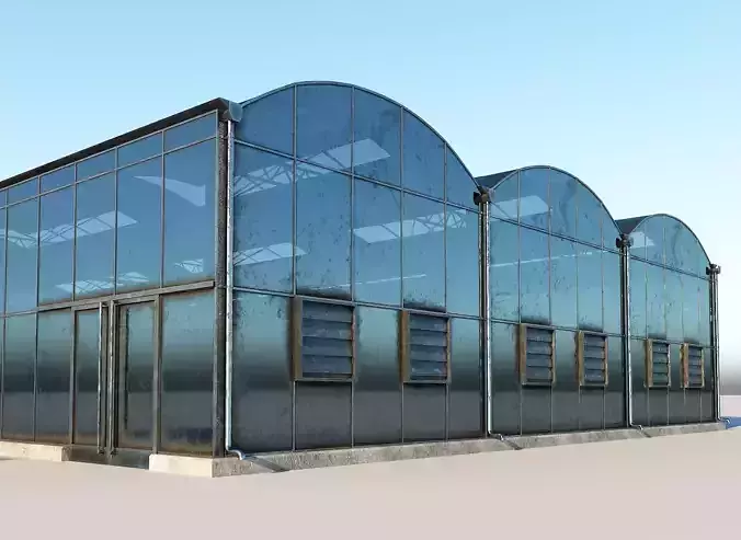 Greenhouse three buildings Low-poly 3D model