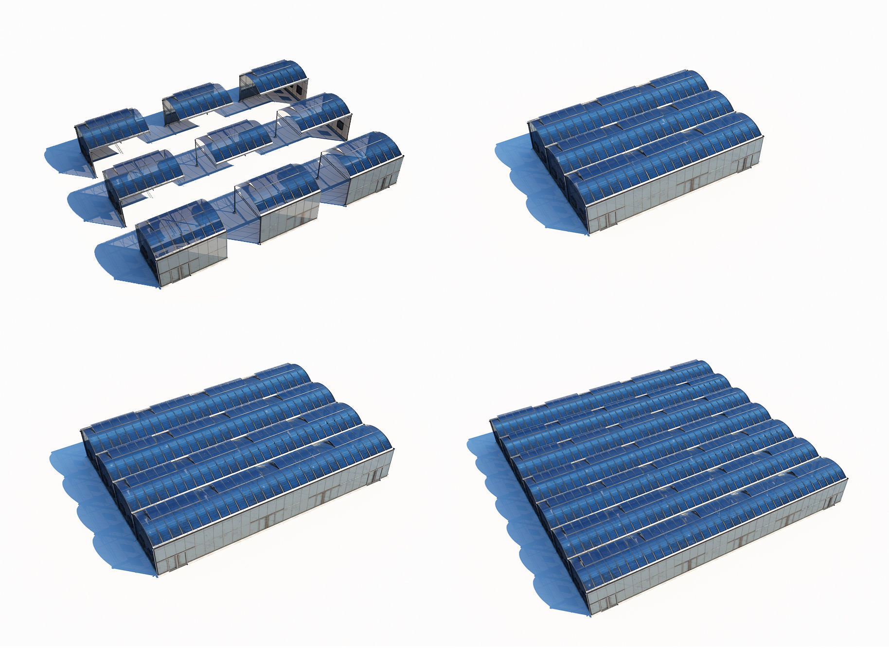 Greenhouse three buildings Low-poly 3D model_1
