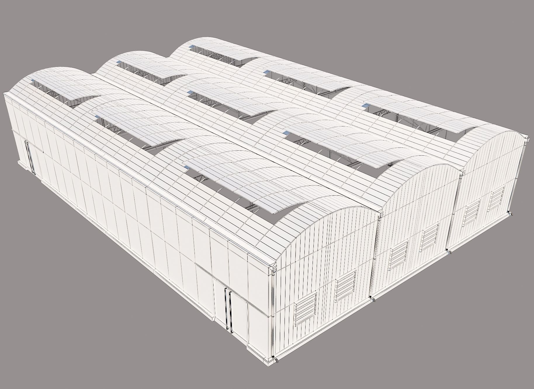 Greenhouse three buildings Low-poly 3D model_7