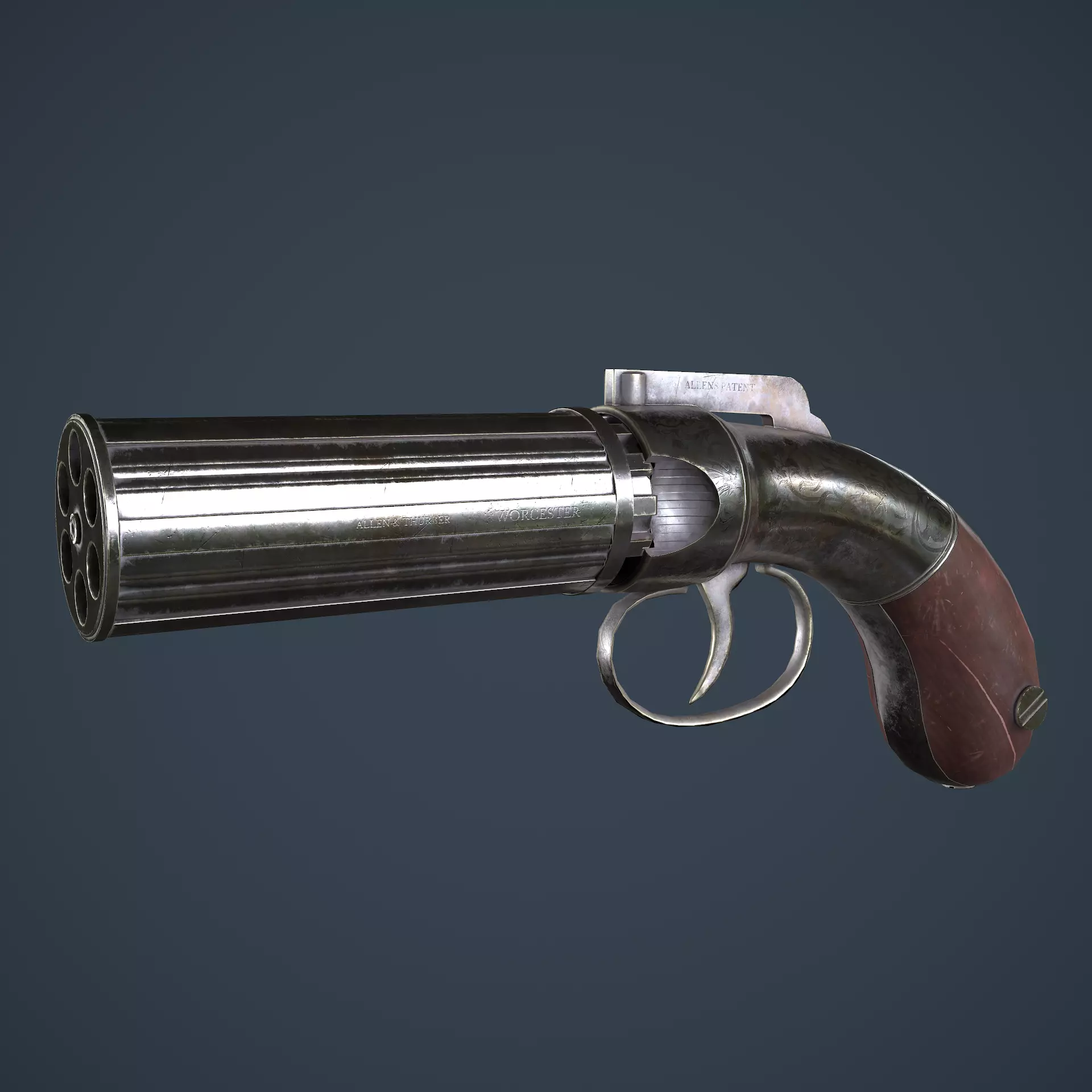 Allens and Turber Pepperbox Revolver Low-poly 3D model_0