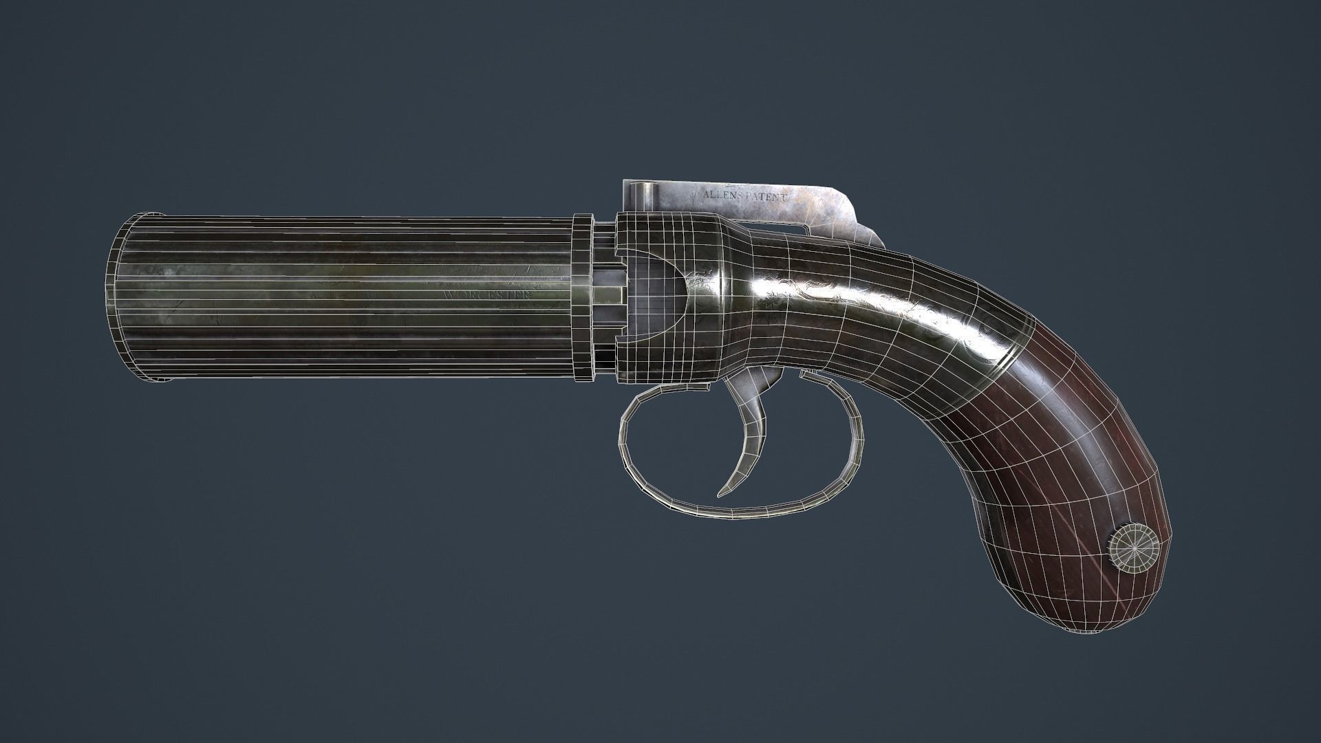 Allens and Turber Pepperbox Revolver Low-poly 3D model_10