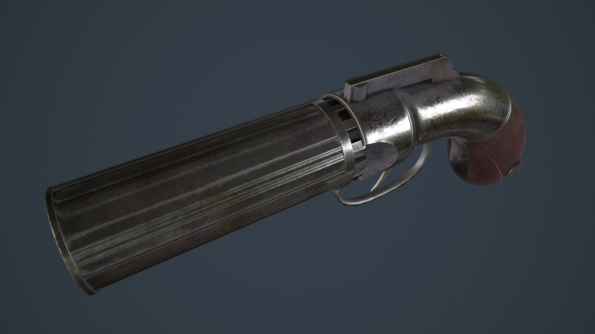 Allens and Turber Pepperbox Revolver Low-poly 3D model_7
