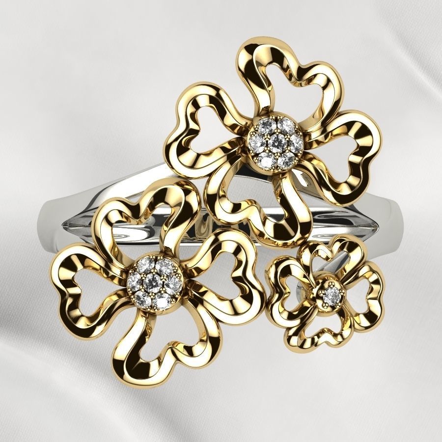 Sweet Flowers Gold Ring 3D print model_14