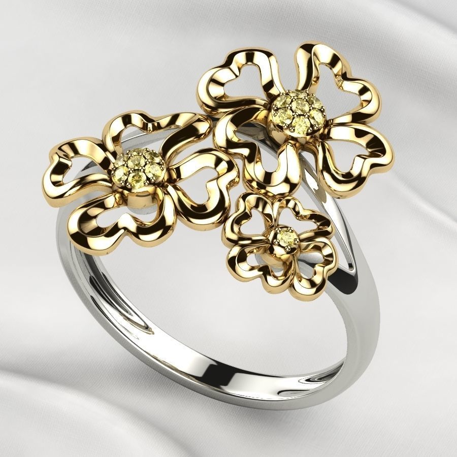 Sweet Flowers Gold Ring 3D print model_4