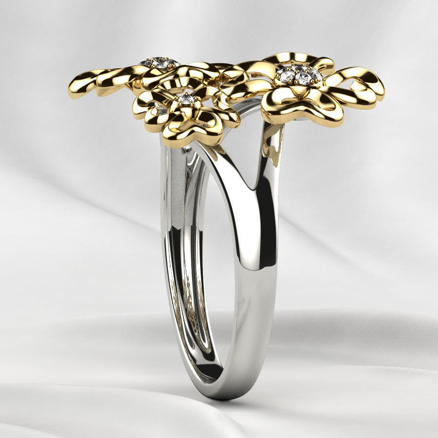 Sweet Flowers Gold Ring 3D print model_26