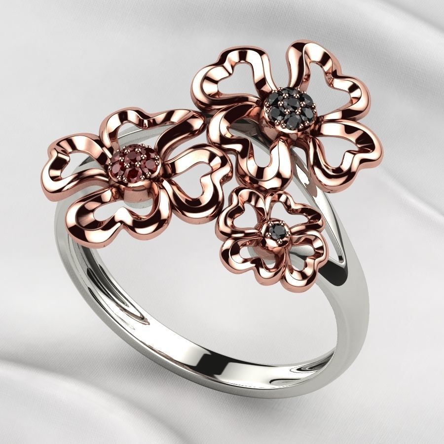 Sweet Flowers Gold Ring 3D print model_7