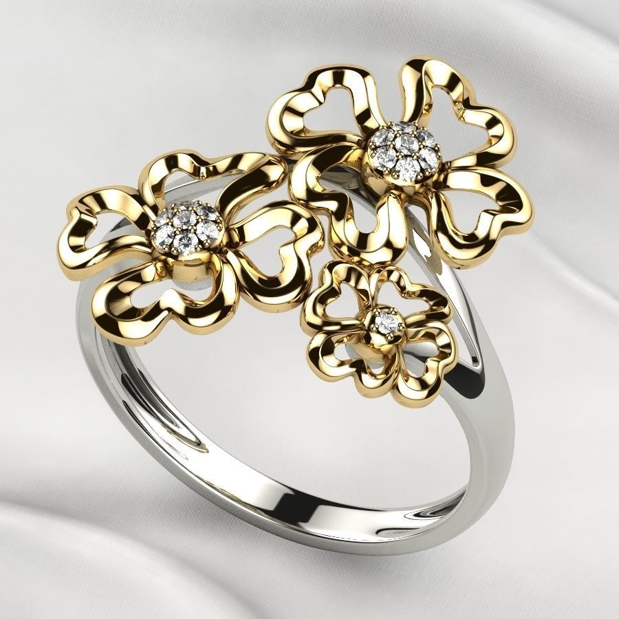 Sweet Flowers Gold Ring 3D print model_1