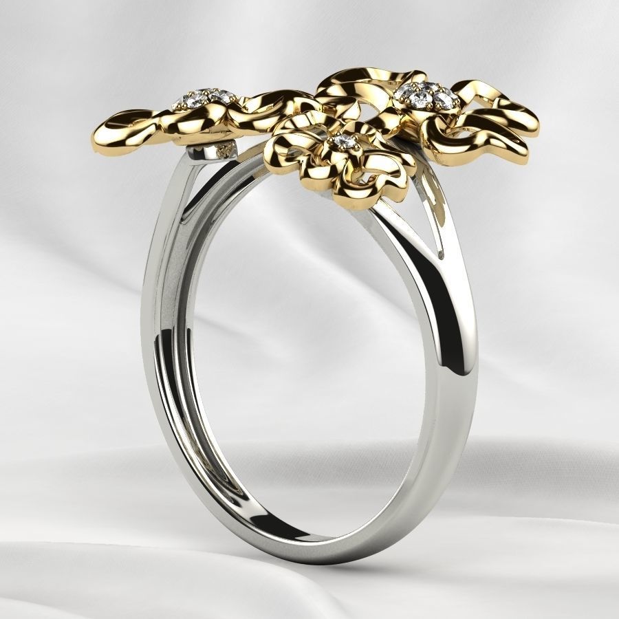 Sweet Flowers Gold Ring 3D print model_24