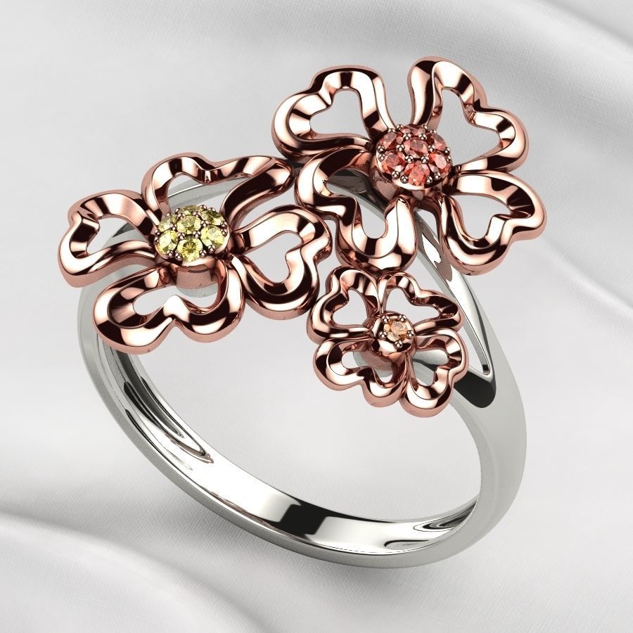 Sweet Flowers Gold Ring 3D print model_8