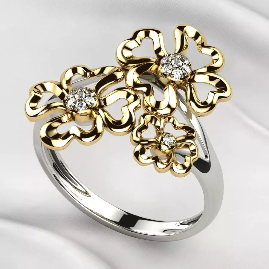 Sweet Flowers Gold Ring 3D print model_0