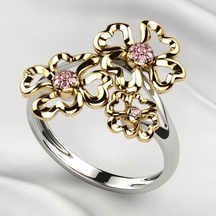 Sweet Flowers Gold Ring 3D print model_2