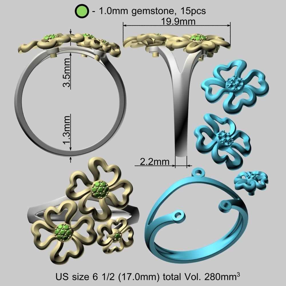 Sweet Flowers Gold Ring 3D print model_28