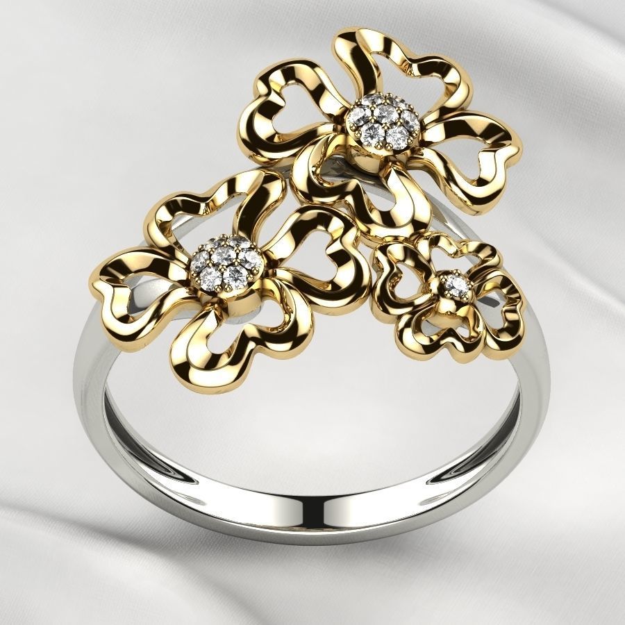 Sweet Flowers Gold Ring 3D print model_13