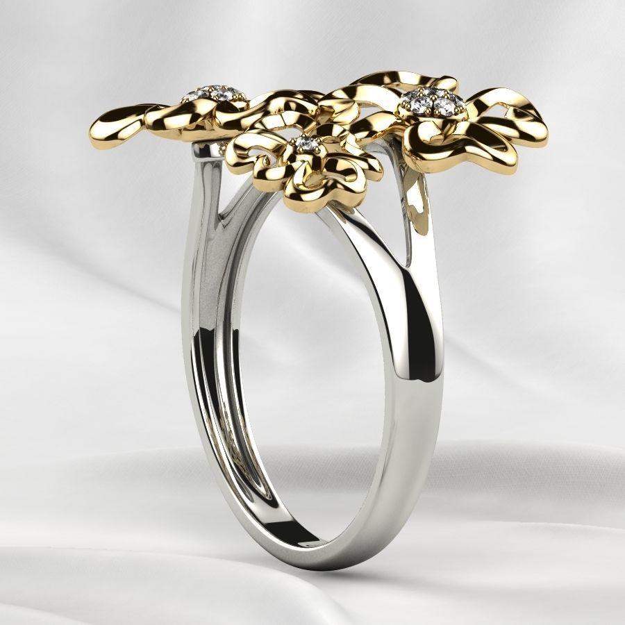 Sweet Flowers Gold Ring 3D print model_25