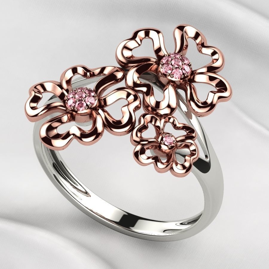 Sweet Flowers Gold Ring 3D print model_6
