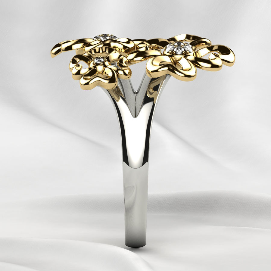 Sweet Flowers Gold Ring 3D print model_27