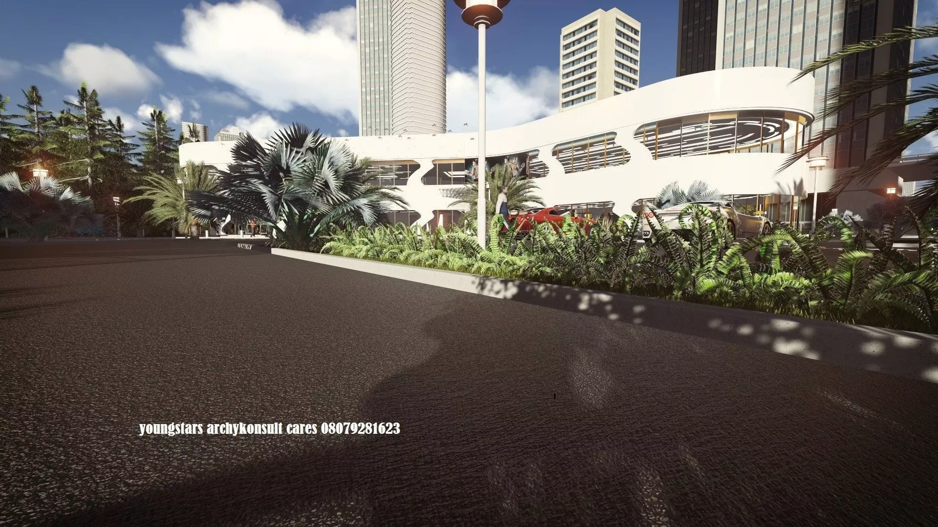 gymnasium city with tall buildings and trees Free low-poly 3D model