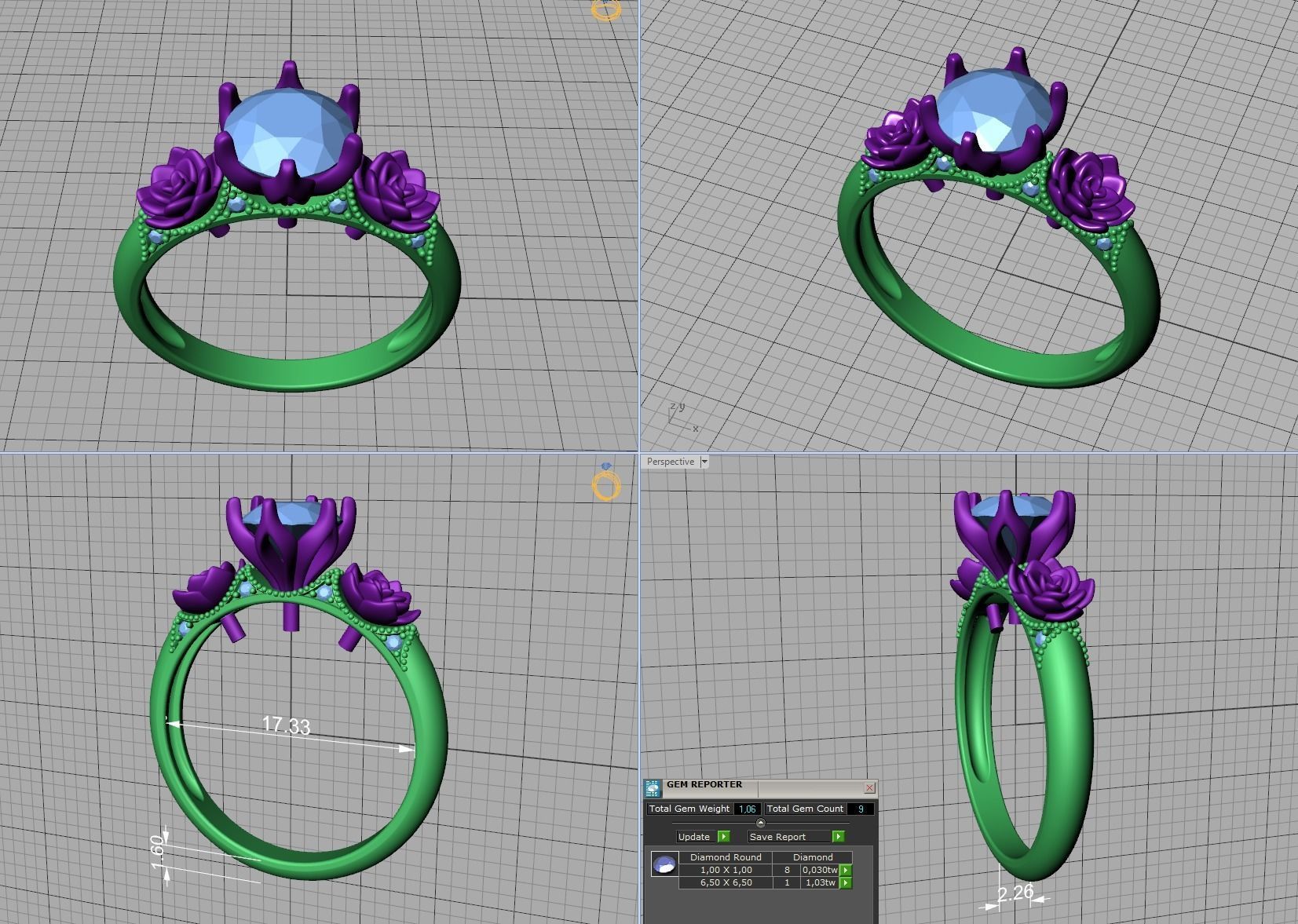 Flower Engagement Ring 1ct Stone Own design 3dmodel 3D print model_7
