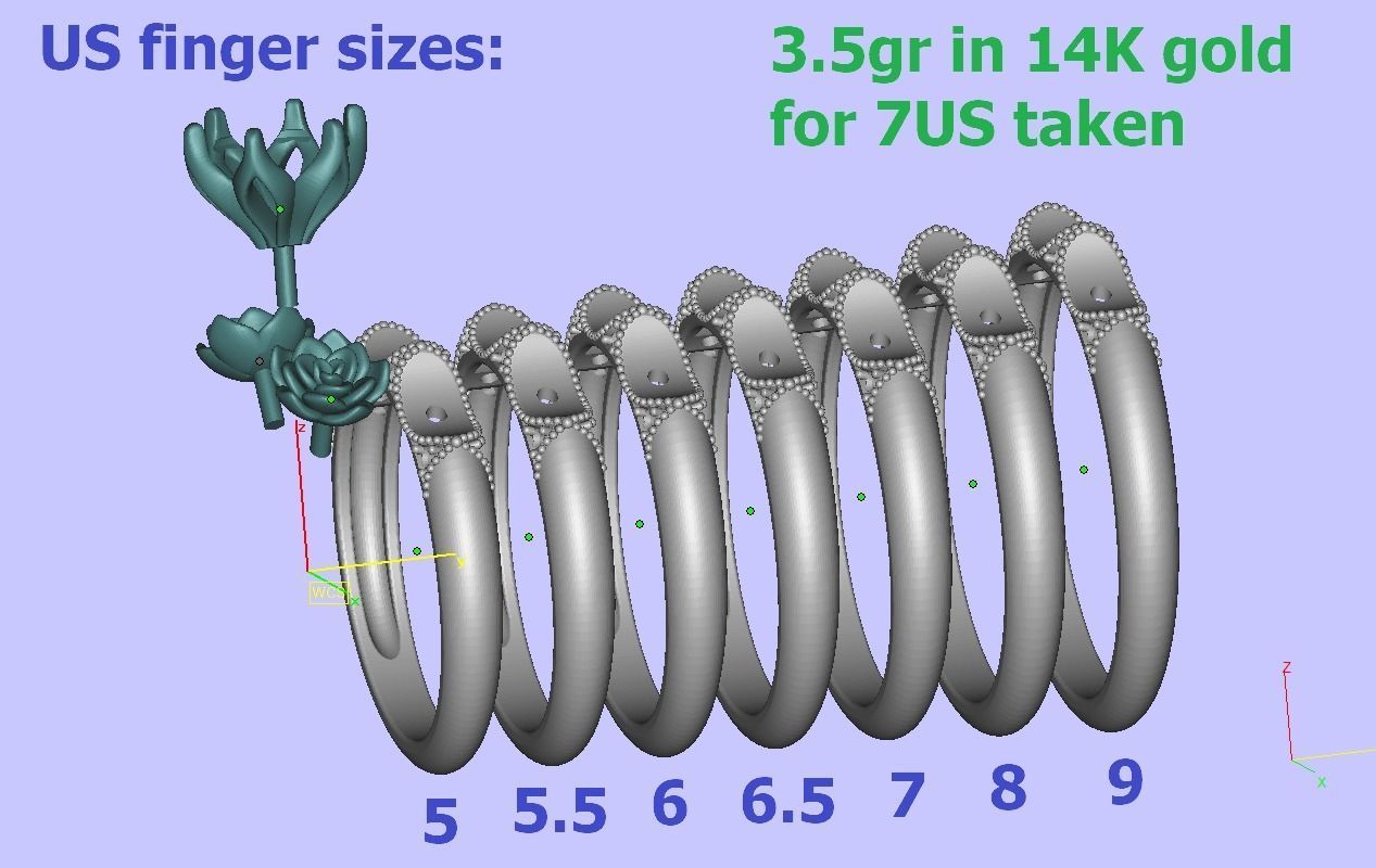 Flower Engagement Ring 1ct Stone Own design 3dmodel 3D print model_8